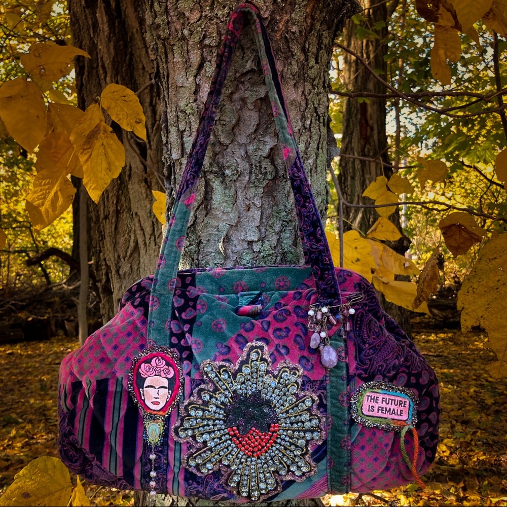Vintage Velvet Custom Frida Kahlo Patchwork Boho Bag Purse